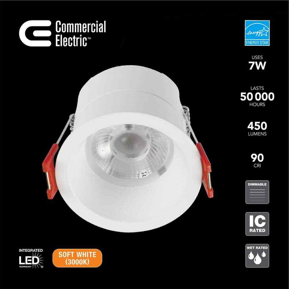 Commercial Electric 3 in. White LED Integrated Trimless Recessed Lighting Kit
