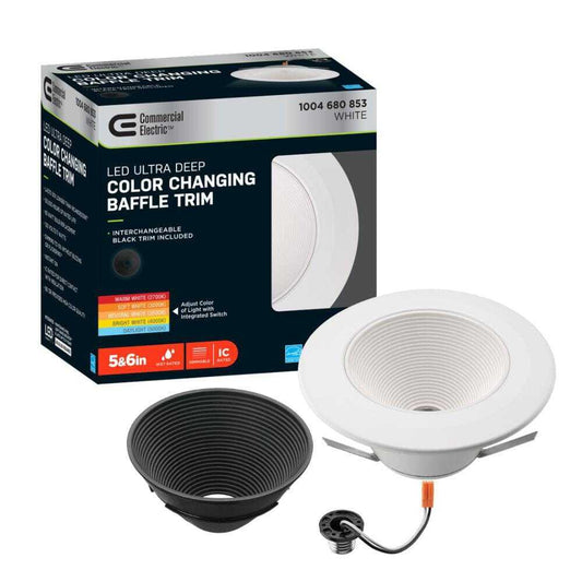 CE 6 in. Deep Baffle Adjustable CCT LED Recessed Light Trim Wet Rated Dimmable