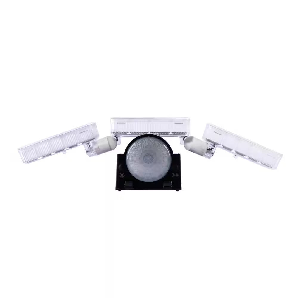 Defiant 270° Black Motion Sensor Battery Powered Outdoor 3-Head Flood Light
