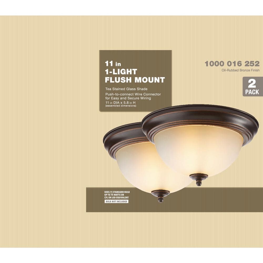 11 in. 1-Light Oil Rubbed Bronze Flush Mount 2-PACK