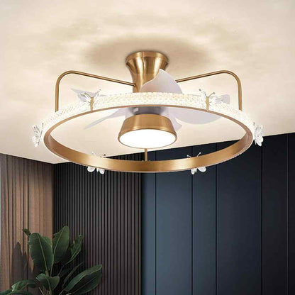 Depuley 28 in. Modern Round Crystal Low Profile Ceiling Fan w/ Caged Light