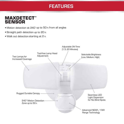 Defiant MaxDetect Motion Wired 2-Head LED Security Flood Light, White, Outdoor