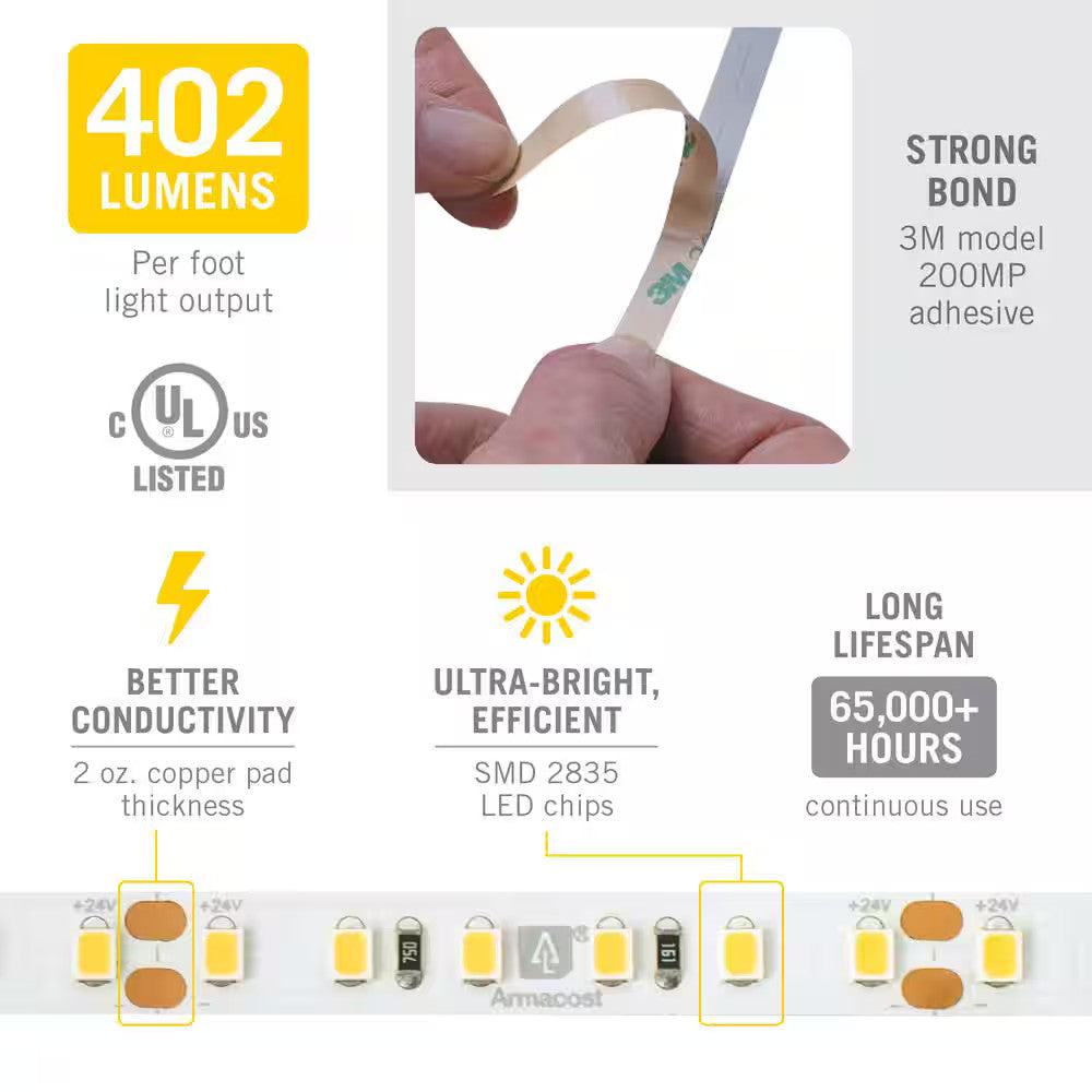 Armacost RibbonFlex Pro LED Tape Light, Bright White (4000K) 120LEDs/M, 32.8"