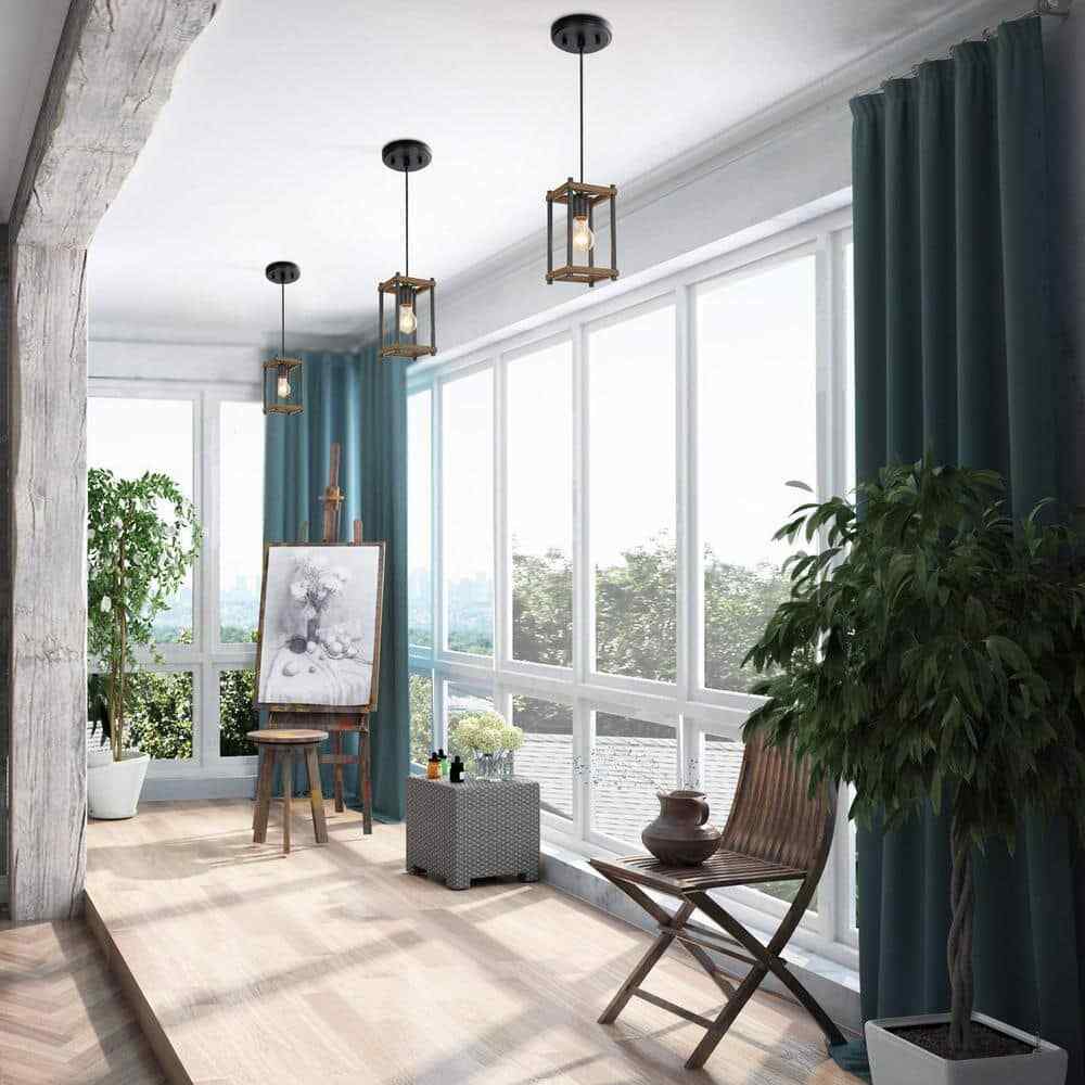 1-Light Pine Texture Single Pendant Chandelier Hanging Ceiling Light Fixture
