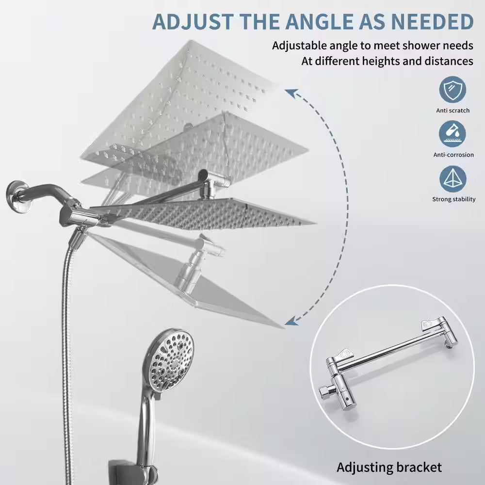 BWE Rainfull 10 in. 9-Spray Patterns Dual Wall Mount Dual Shower Heads CHROME