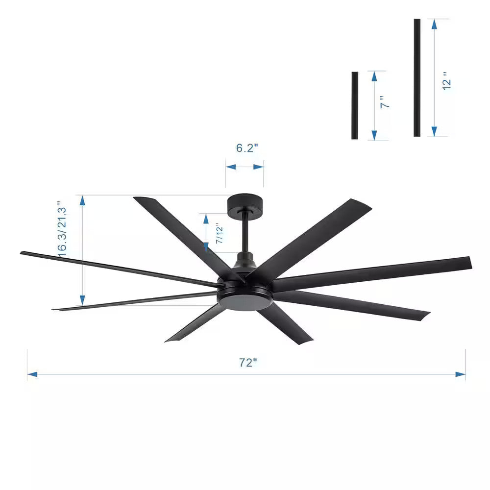 Breezary Melissa 72" 6 Fan Speeds Ceiling Fan, Black w Remote Control Included