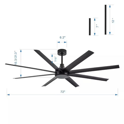 Breezary Melissa 72" 6 Fan Speeds Ceiling Fan, Black w Remote Control Included