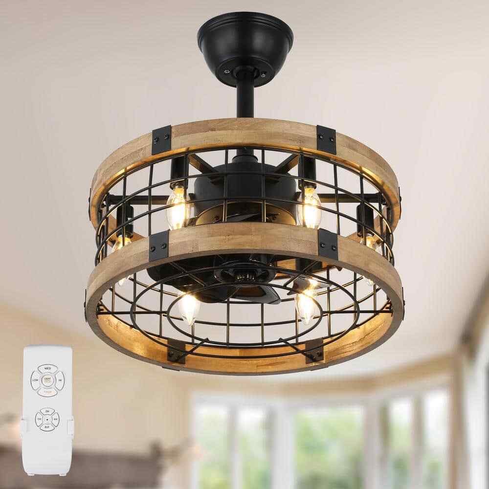 Bella Depot 18 in. Metal Black Caged Reversible Ceiling Fan w/ Lights and Remote