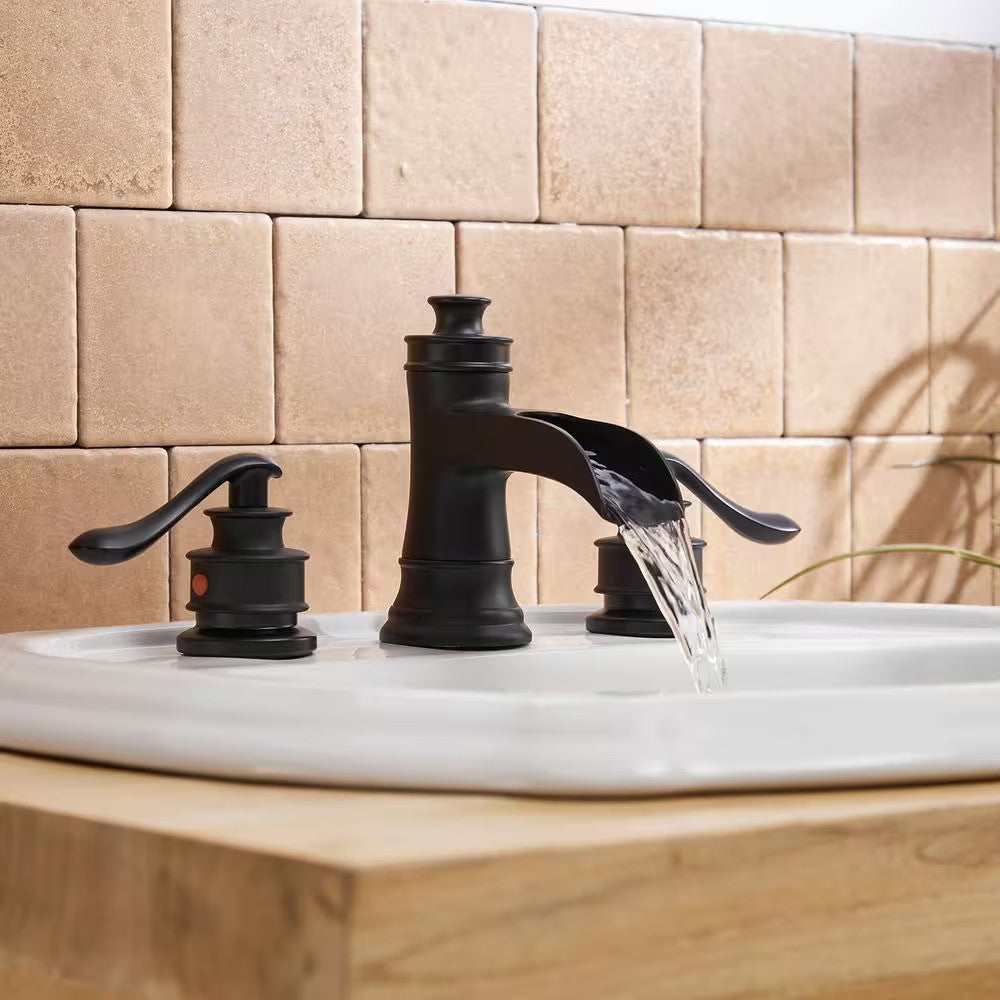 BWE A-96556-S-Black 8" Waterfall Widespread 2-Handle Bathroom Faucet + Pop Up BR