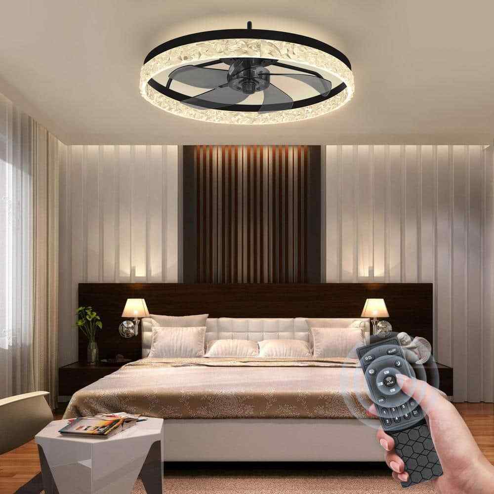 Ariskeen 20 in Black Crystal Ceiling w/ with Light & Remote Flush Mount Dimmable