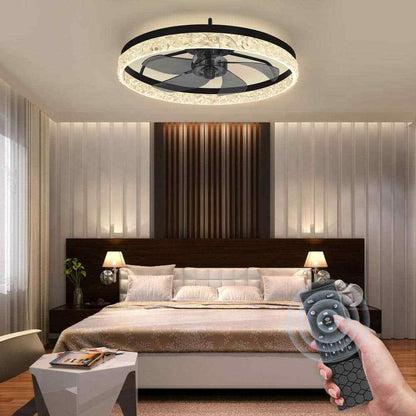 Ariskeen 20 in Black Crystal Ceiling w/ with Light & Remote Flush Mount Dimmable