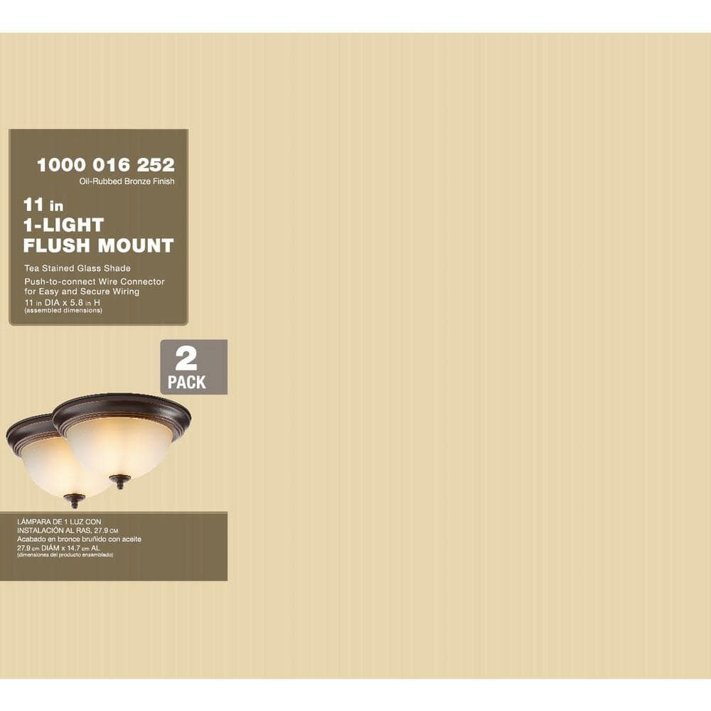 11 in. 1-Light Oil Rubbed Bronze Flush Mount 2-PACK