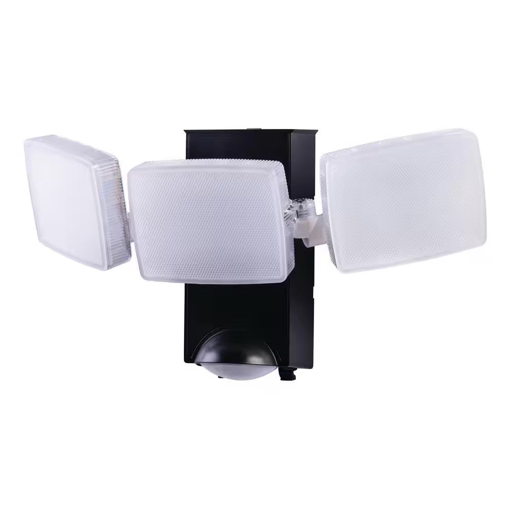 Defiant 270° Black Motion Sensor Battery Powered Outdoor 3-Head Flood Light