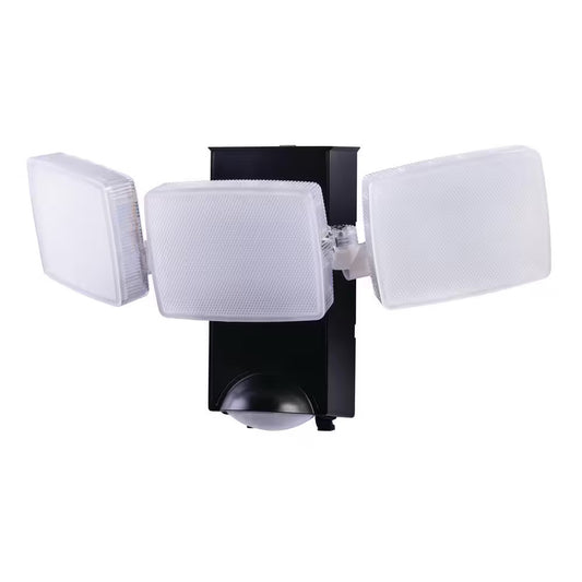 Defiant 270° Black Motion Sensor Battery Powered Outdoor 3-Head Flood Light