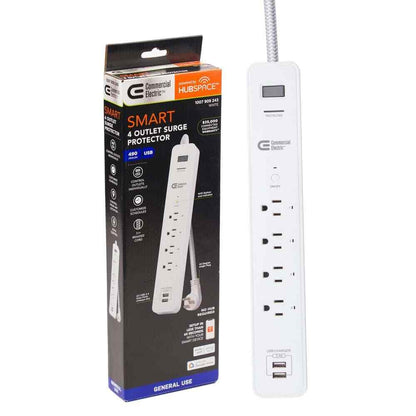 Commercial Electric 3 ft. 4-Outlet White Surge Protector Smart with USB Hubspace