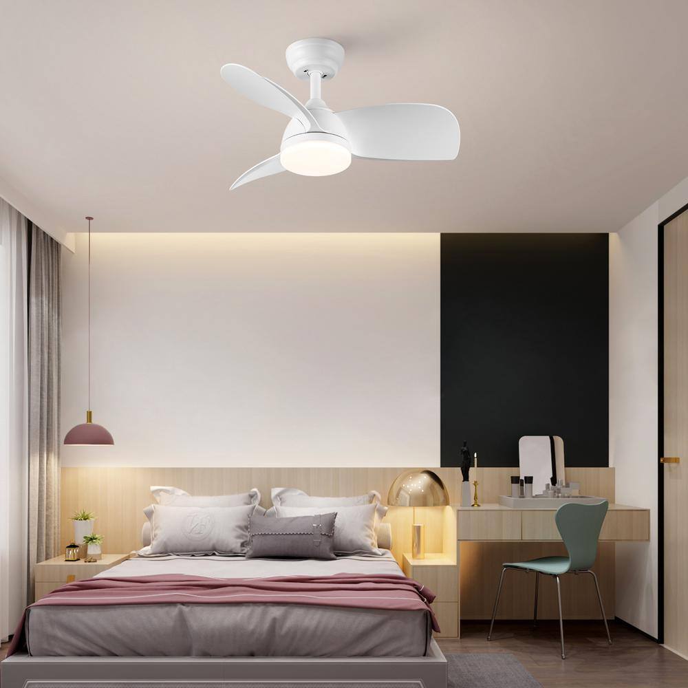 28 in. White Small Ceiling Fan with Integrated LED Light Kit and Remote Control