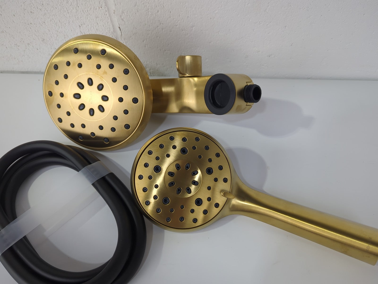 Claro Dual Fixed and Handheld Shower Head Vibrant Brushed Moderne Brass *SCUFFS*