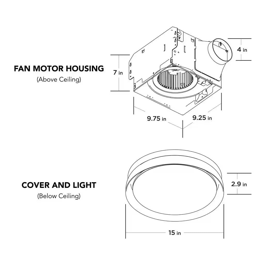 80/110 CFM Ceiling Mount Room Side Installation Round Bathroom Exhaust Fan w/LED