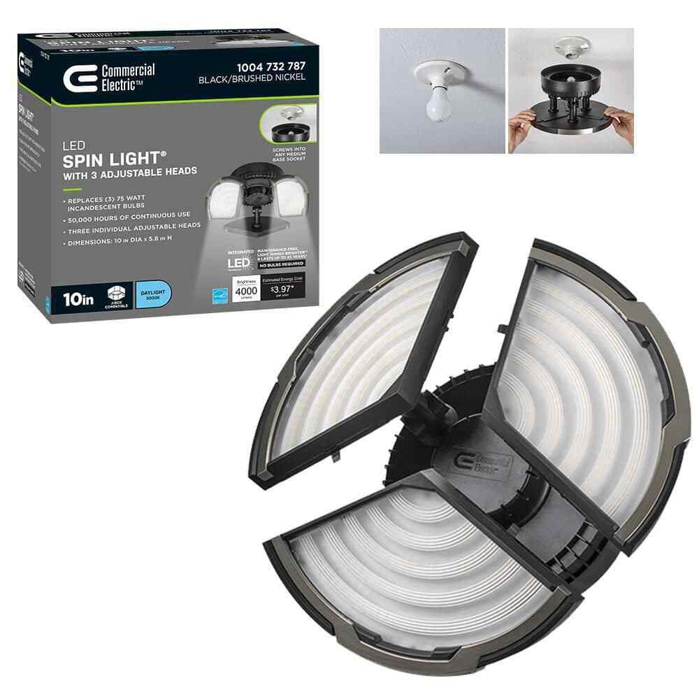 Commercial Electric Flush Mount Ceiling Light 10" LED Output 4000 Lumens Black