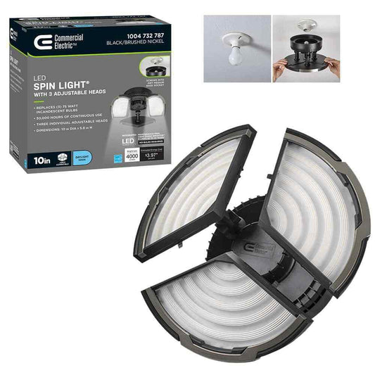 Commercial Electric Flush Mount Ceiling Light 10" LED Output 4000 Lumens Black