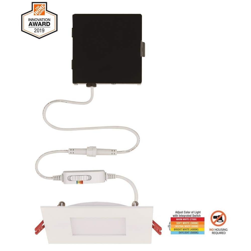 Commercial Electric Ultra Slim Integrated LED 4" Square Adj CCT Recessed Light 