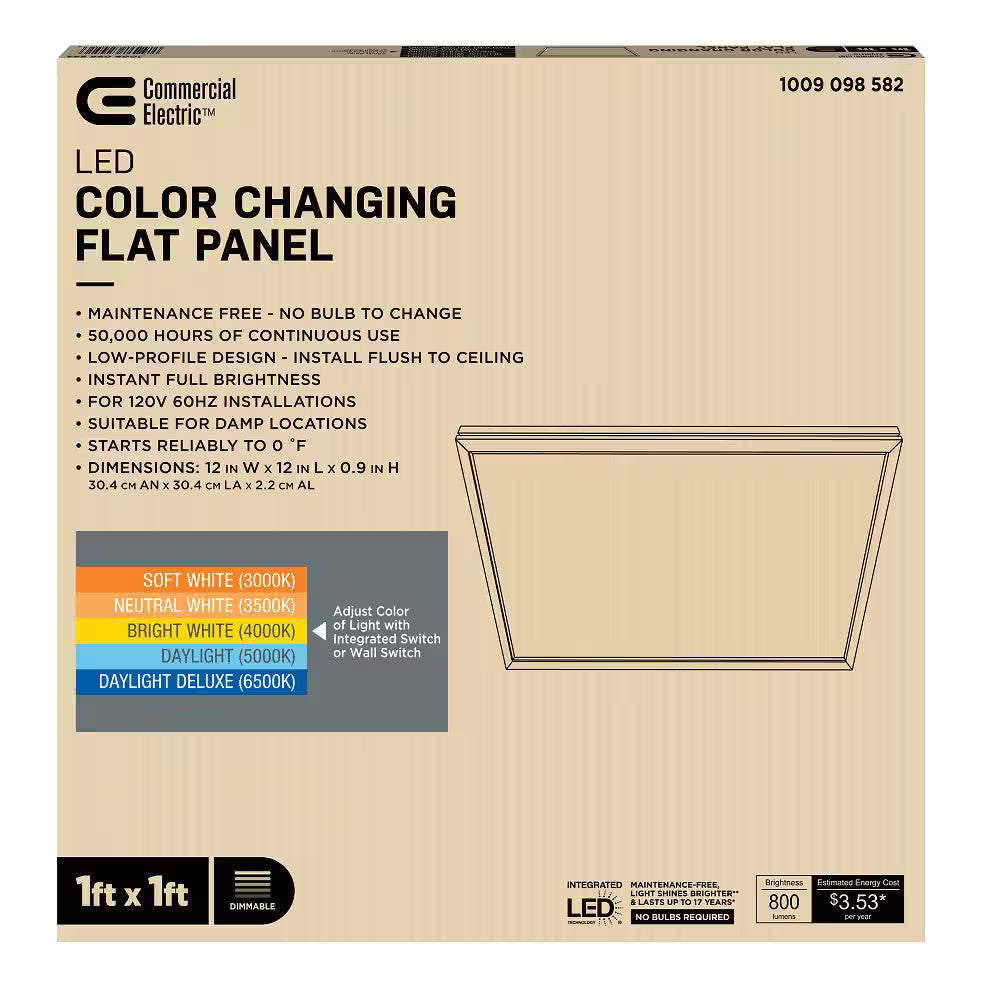 Commercial Electric 1ftx1ft Dimmable White LED WHITE Square Flat Flush Mount