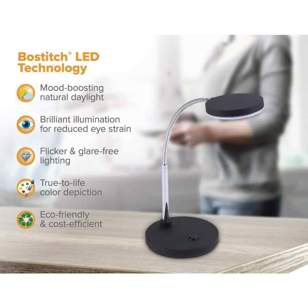 Bostitch Metal Gooseneck LED Desk Lamp, 5.5W in Black