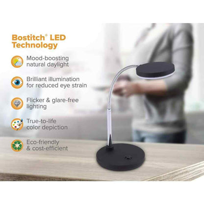 Bostitch Metal Gooseneck LED Desk Lamp, 5.5W in Black