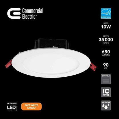 Commercial Electric 6 in. White Flush Round Wet Rated LED Recessed Lighting Kit