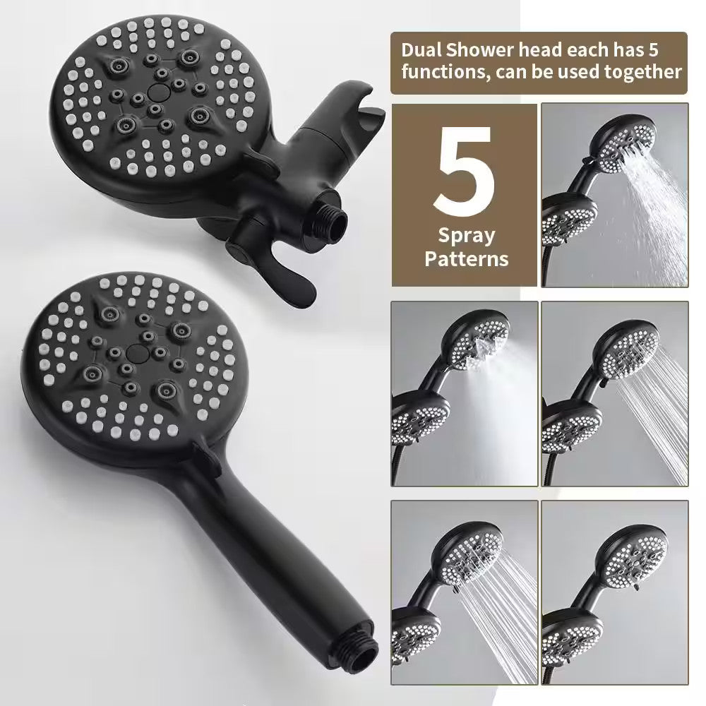 3-Handle Tub Shower Faucet Dual Head Shower 2.5 GPM  Matte Black, with Valve