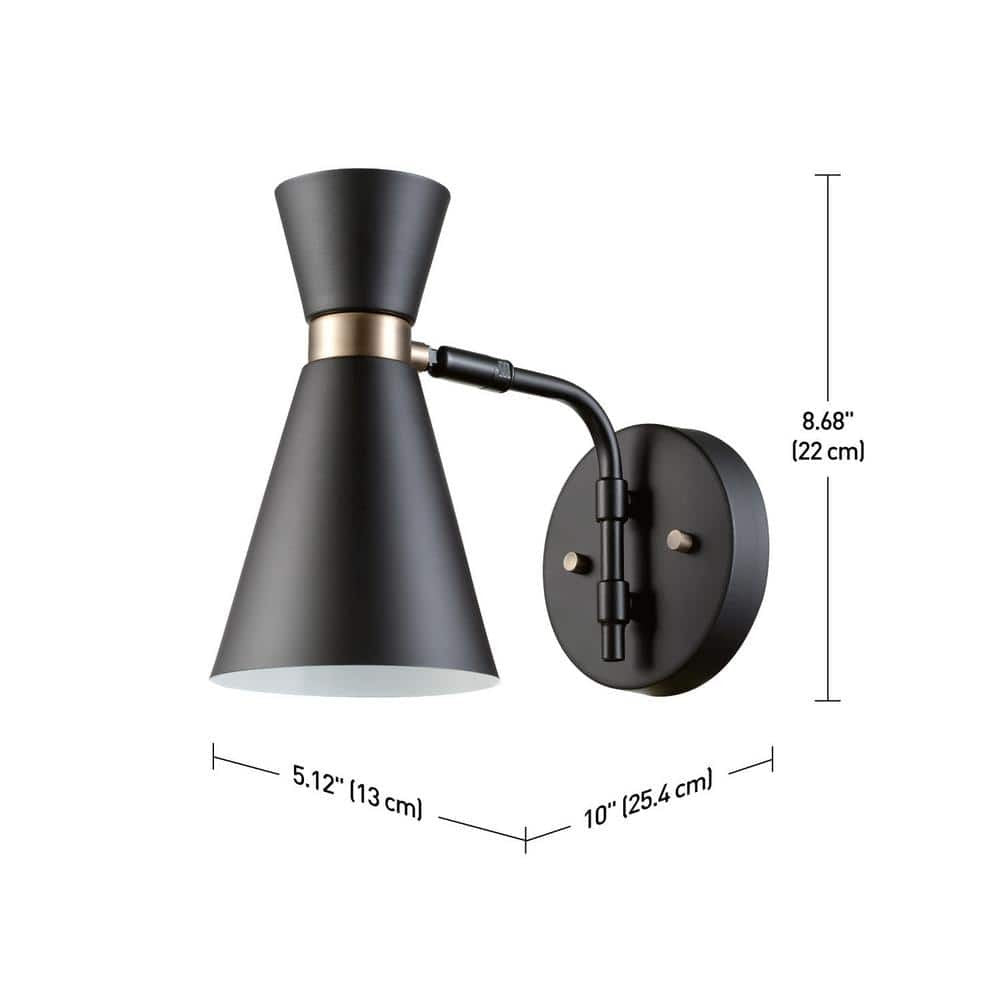 *2-PACK* Globe Electric Belmont 1-Light Black Bedroom Sconce, Gold Accent 65855