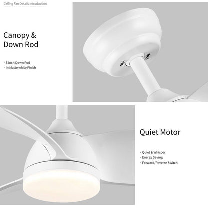 28 in. White Small Ceiling Fan with Integrated LED Light Kit and Remote Control