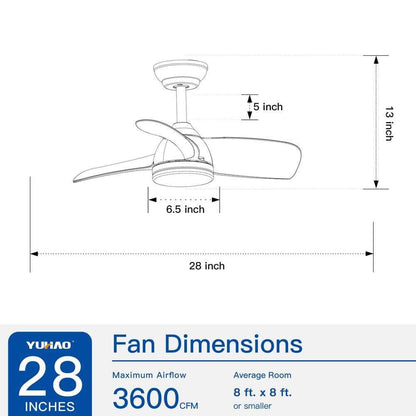 28 in. White Small Ceiling Fan with Integrated LED Light Kit and Remote Control