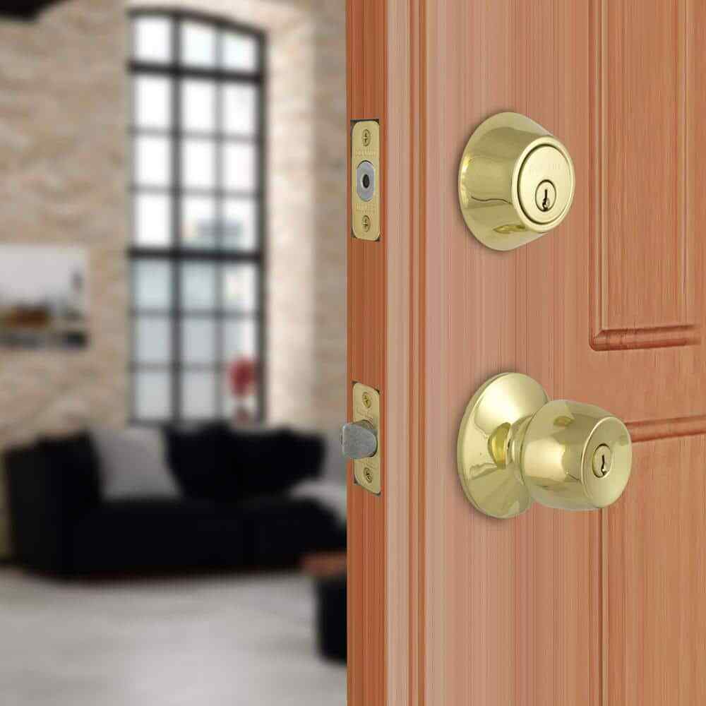 Defiant Brandywine Polished Brass Combo Pack with Double Cylinder Deadbolt