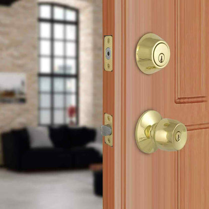 Defiant Brandywine Polished Brass Combo Pack with Double Cylinder Deadbolt