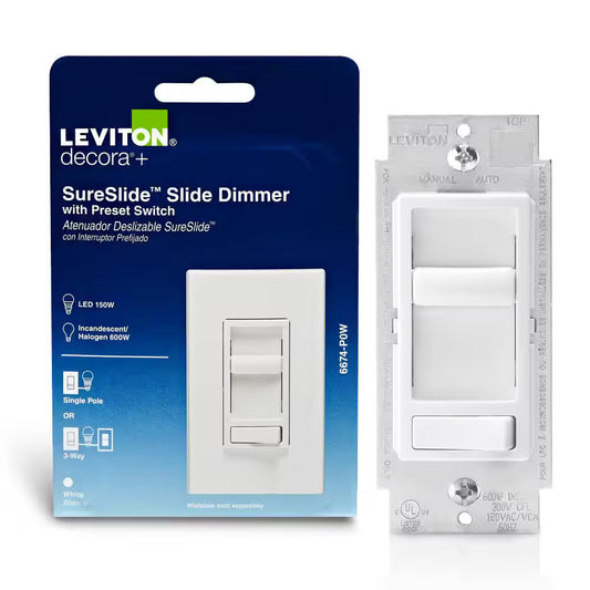1 PACK Leviton SureSlide Slide Dimmers with Preset Switch White