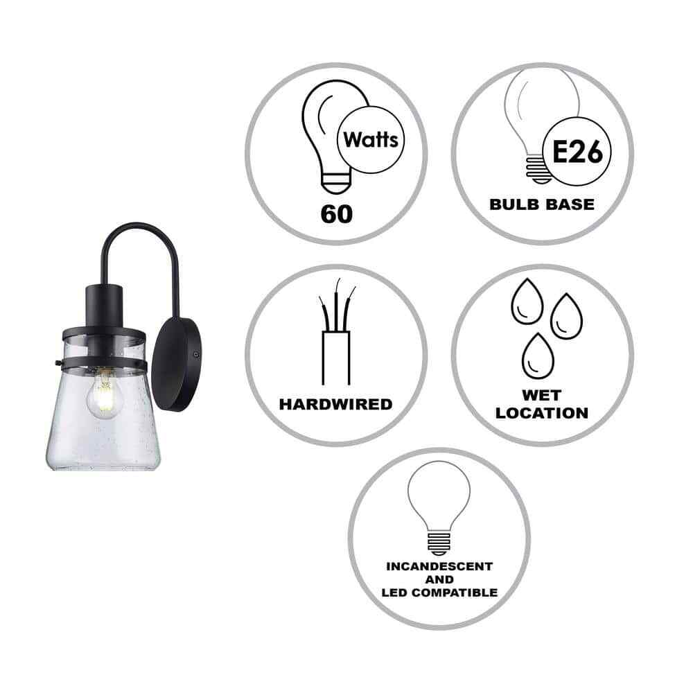 Bel Air Lighting 1 Light Black Outdoor Wall Light Fixture with Seeded Glass