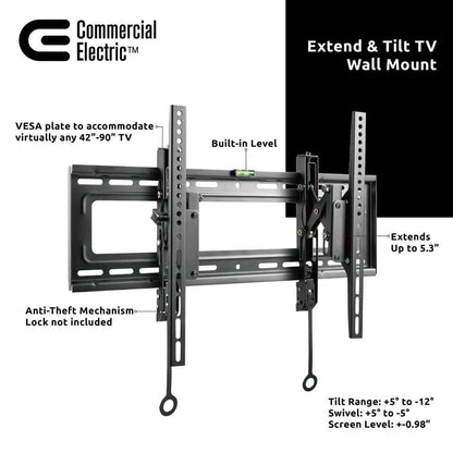 Commercial Electric Extend and Tilting TV Wall Mount for 42 in. to 90 in. TVs