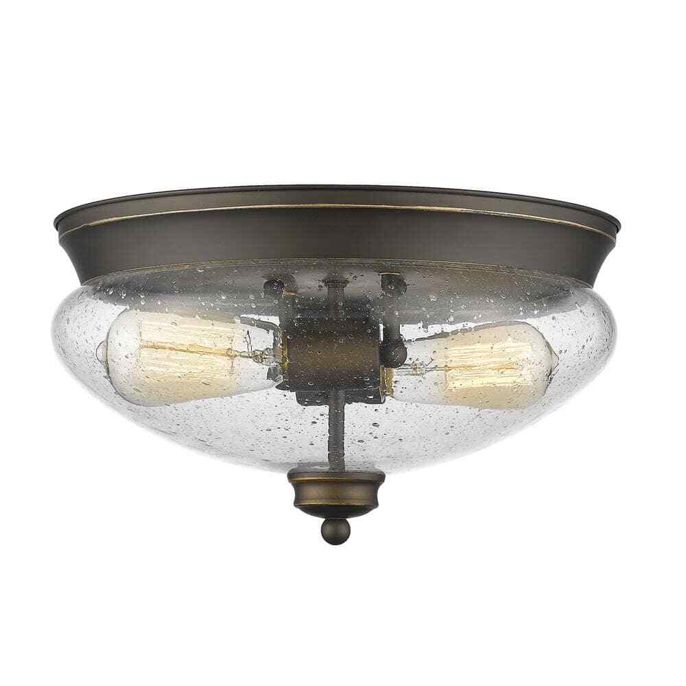 Annora 2-Light Olde Bronze Flush Mount Ceiling Light Fixture w/ Seeded Glass