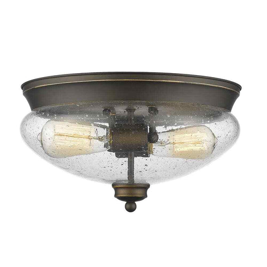 Annora 2-Light Olde Bronze Flush Mount Ceiling Light Fixture w/ Seeded Glass