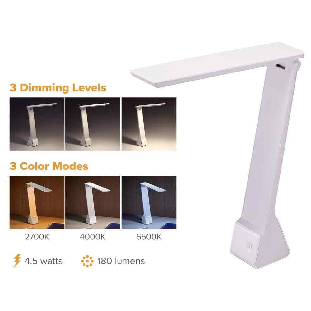 Bostich 11 in. White Battery Powered LED Desk Lamp with Rechargeable Battery
