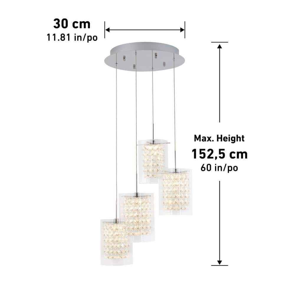 Artika Crystal Cube 4 Light Chrome Modern Integrated LED Pendant Light Fixture