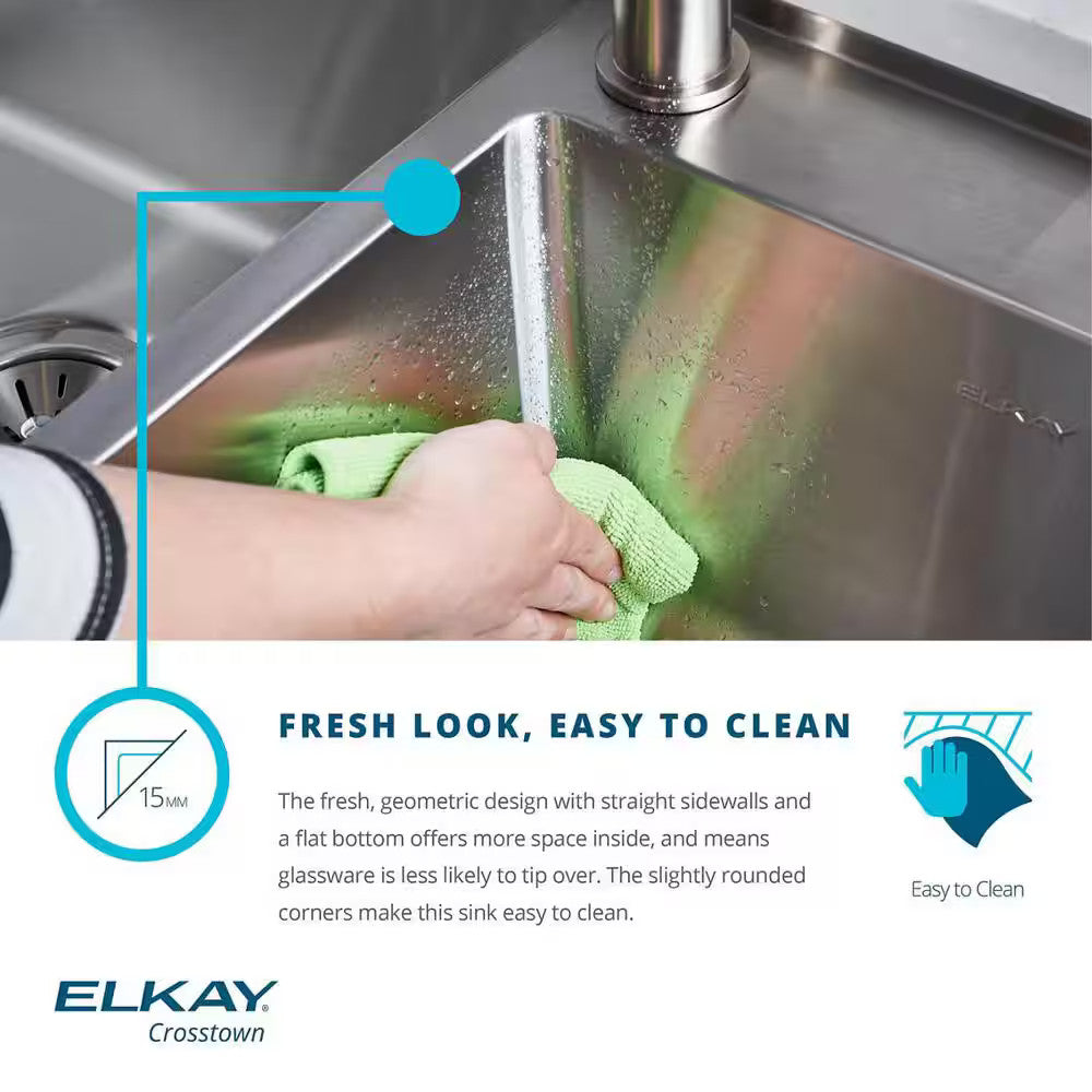 Crosstown 15" Drop-In/Undermount Single Stainless Steel Kitchen Sink + Faucet