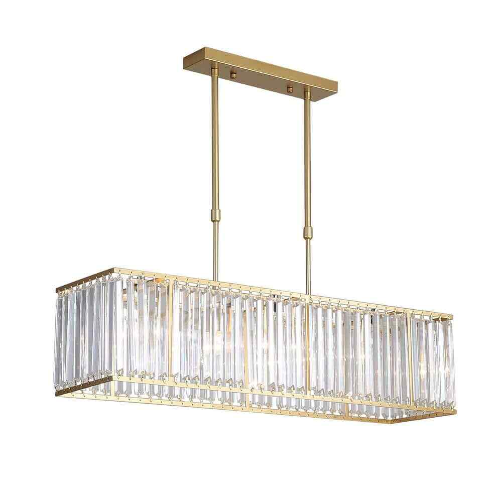 33.5 in. 4-Light Modern Gold Rectangular Chandelier w/ Transparent Crystal Shade