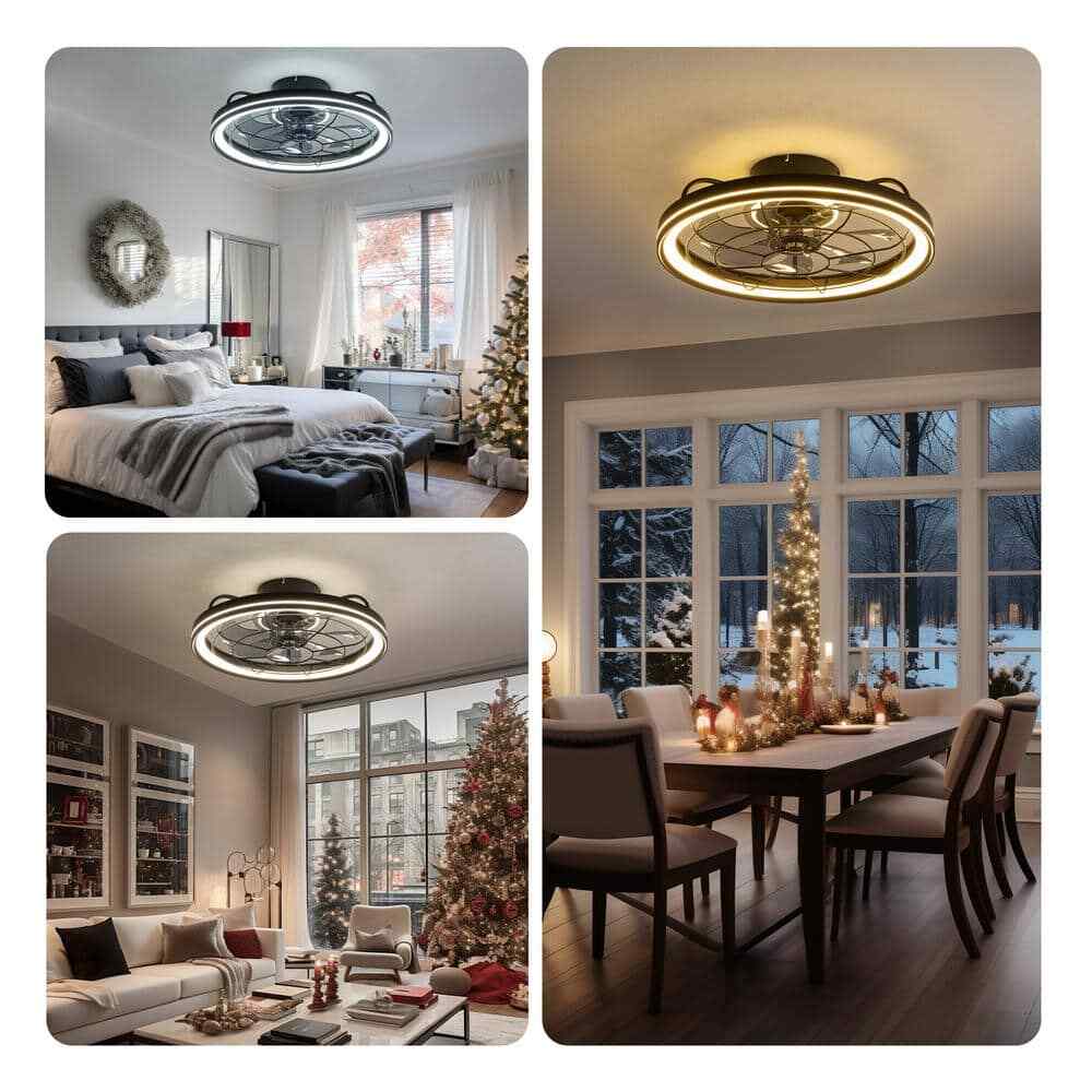 19 in. Integrated LED Modern Farmhouse Ceiling Fan Flush Mount w/ Light & Remote