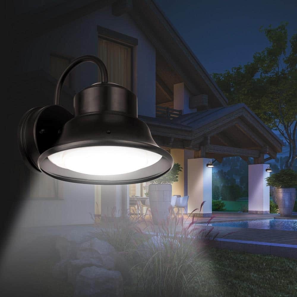 Commercial Electric Integrated LED Bronze Dusk to Dawn Bell Wall Light 4000K