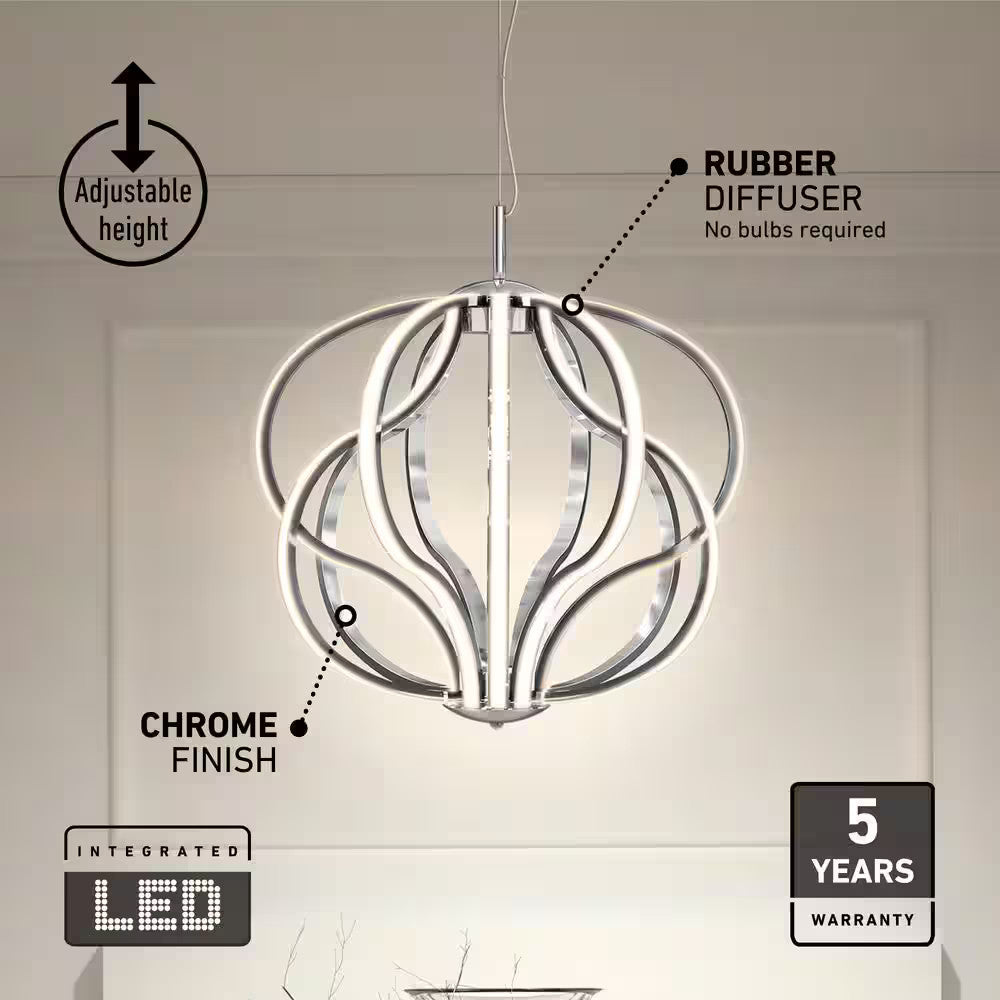 Artika Meridian 30-Watt 1 Light Chrome Modern Integrated LED Pendant Light Fixtu