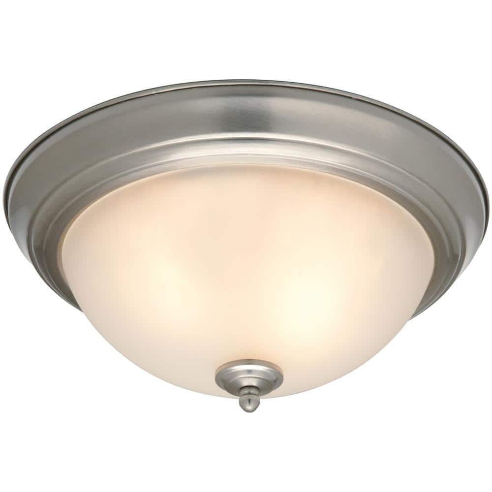 Commercial Electric 13 in. Brushed Nickel Flush Mount Frosted Glass Shade 2-Pack