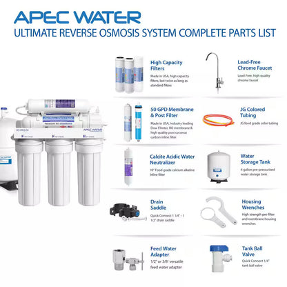 APEC Water Systems Reverse Osmosis 50 GPD Alkaline Water Filtration System