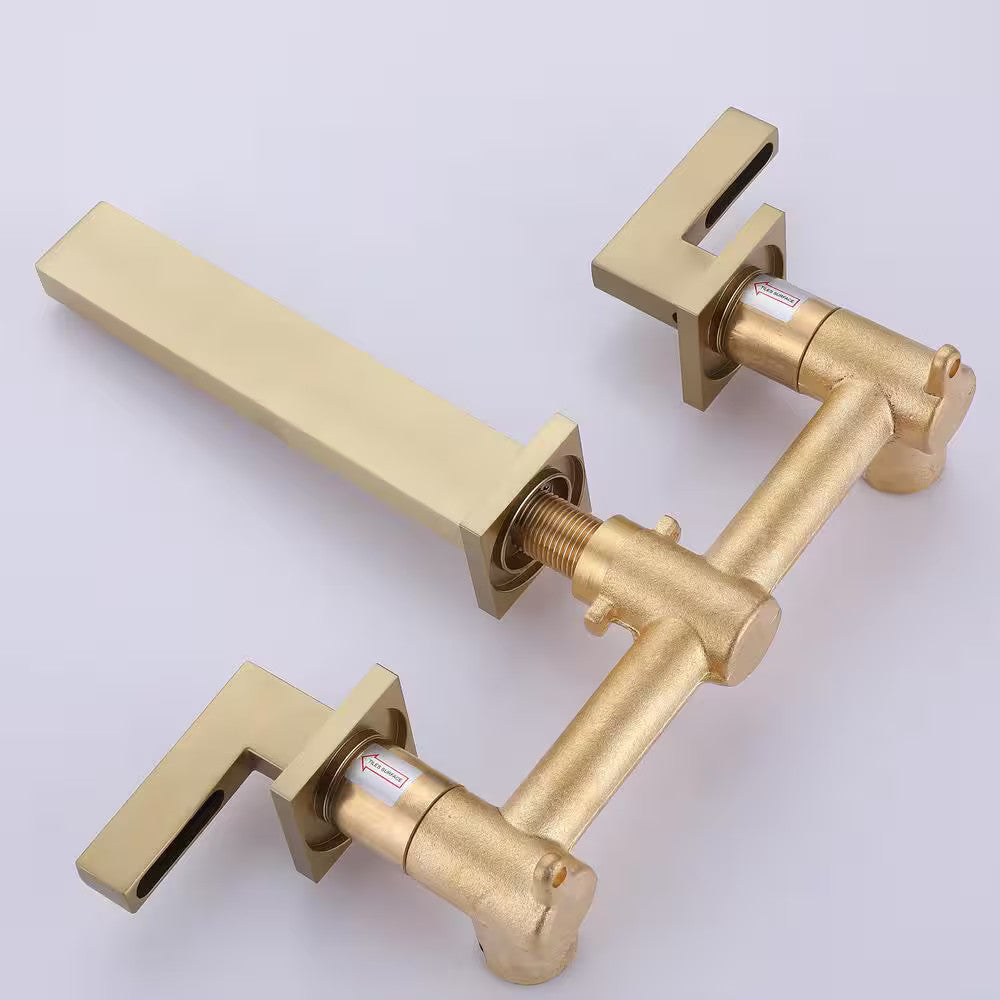 BWE Two-Handle Wall Mounted Bathroom Faucet in Brushed Gold